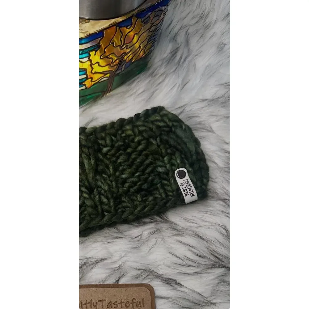 Hand Knit Merino Wool Headband: Lake Erie Headband in Olive